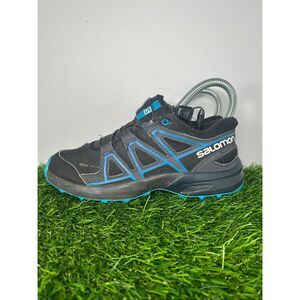 Salomon Kids Trail Running Shoes Black Blue Quicklace Hiking Sneakers US 1 EU 32